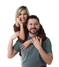 Portrait of happy couple on white background