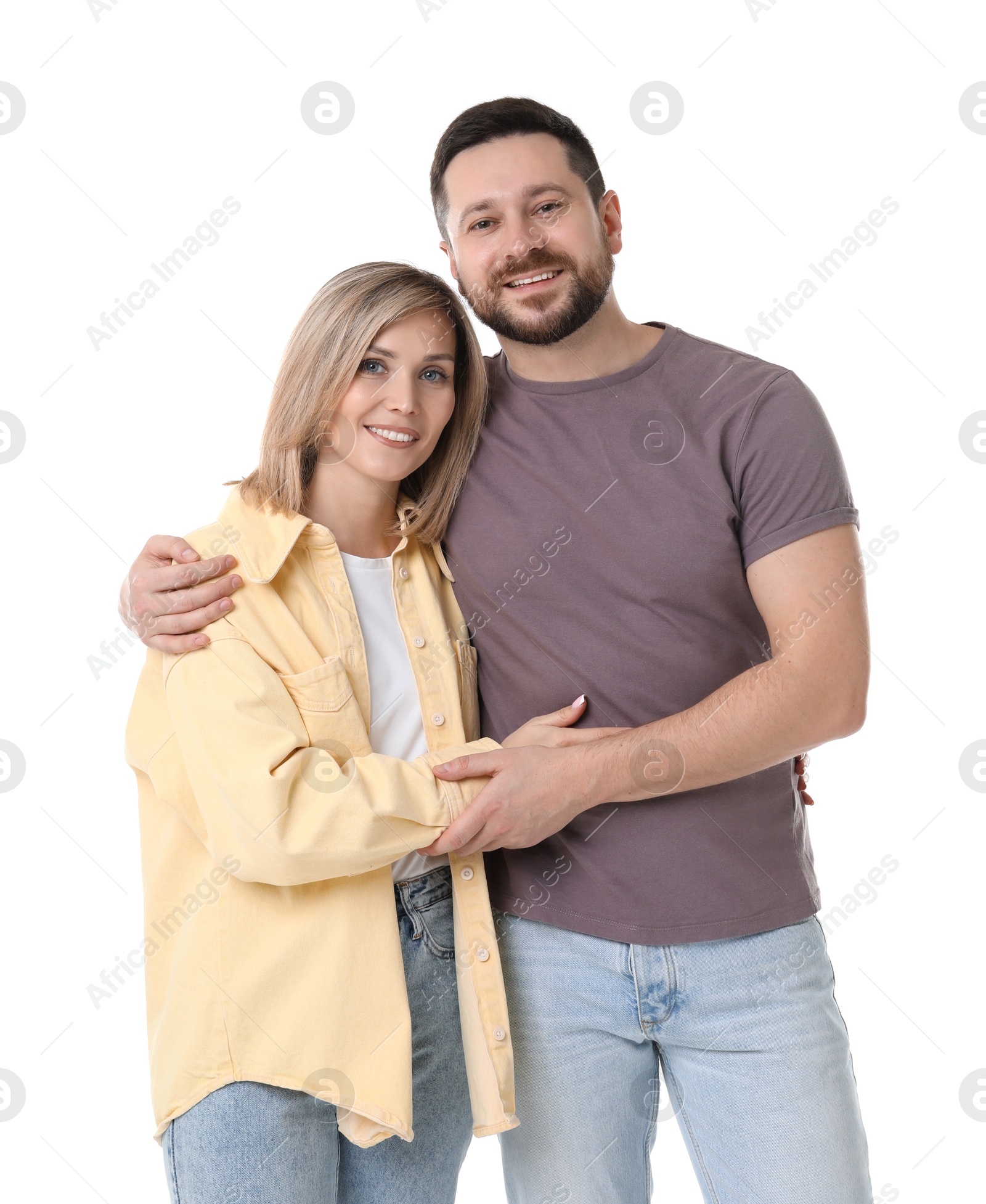 Photo of Portrait of happy couple on white background