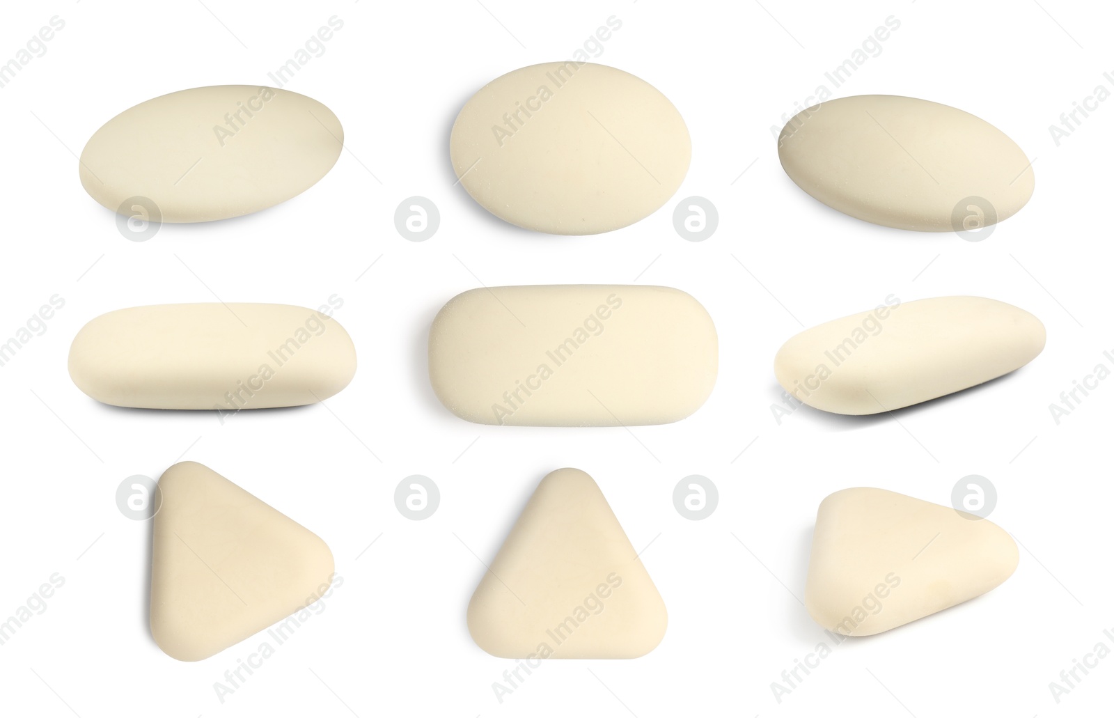 Image of Many different erasers isolated on white, set