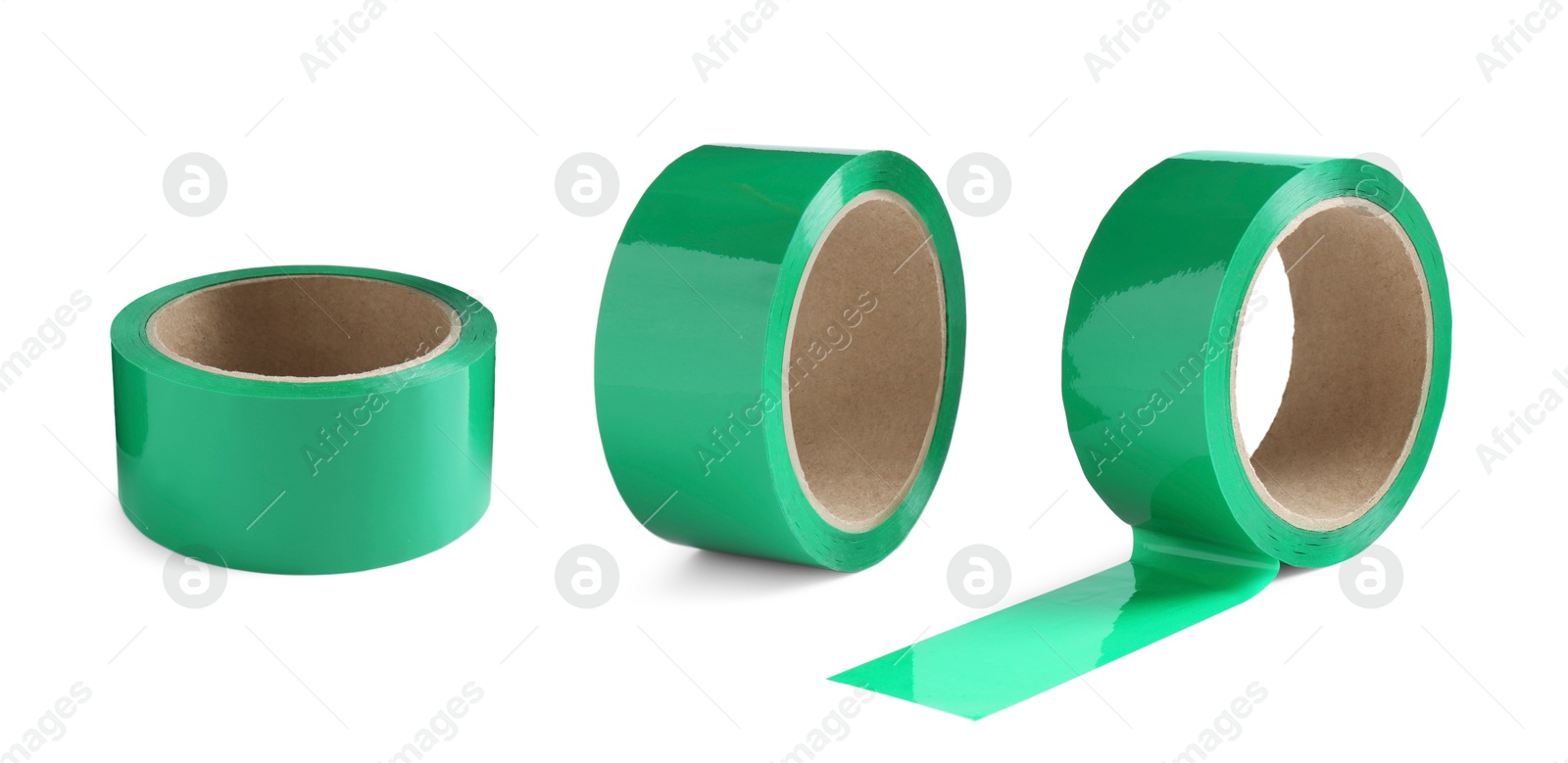 Image of Green adhesive tape, set. Rolls isolated on white