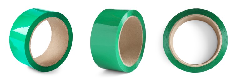 Image of Green adhesive tape, set. Rolls isolated on white