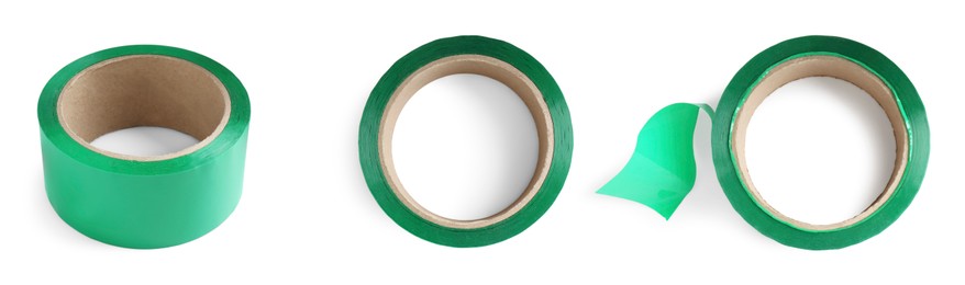 Image of Green adhesive tape, set. Rolls isolated on white