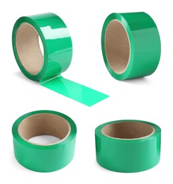 Image of Green adhesive tape, set. Rolls isolated on white