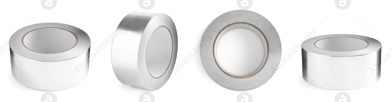 Image of Silver adhesive tape, set. Rolls isolated on white