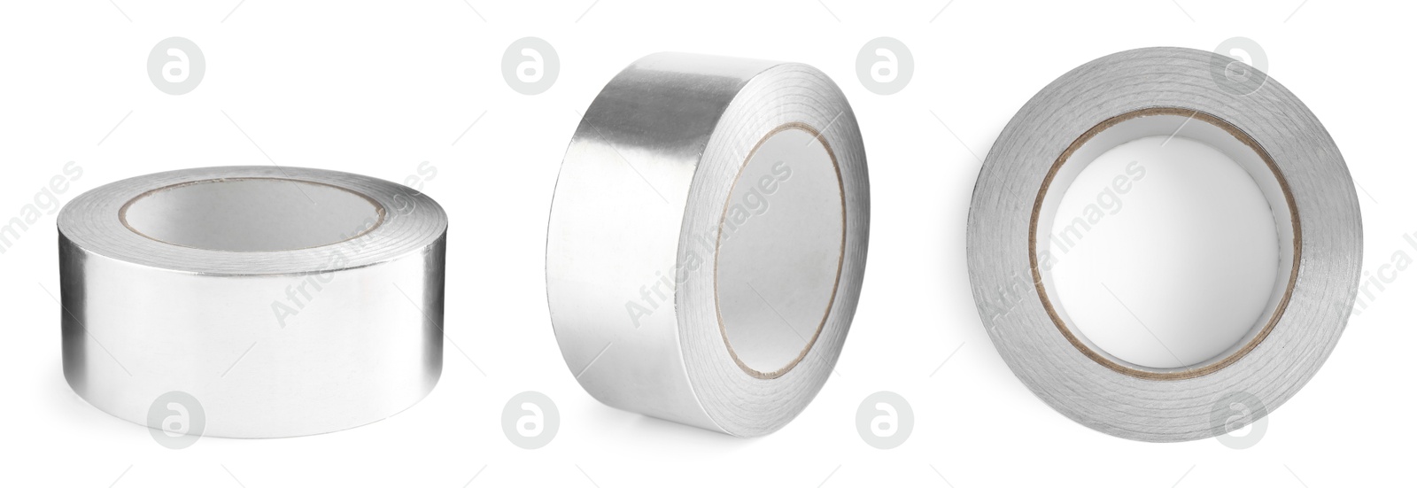 Image of Silver adhesive tape, set. Rolls isolated on white