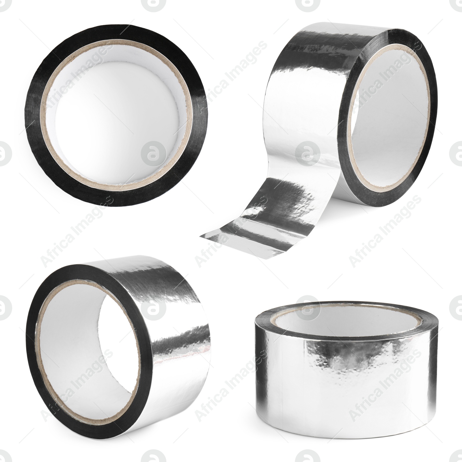 Image of Silver adhesive tape, set. Rolls isolated on white