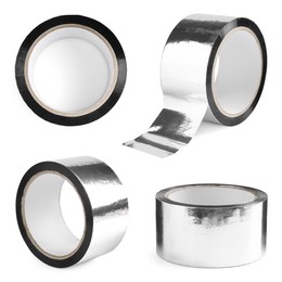 Image of Silver adhesive tape, set. Rolls isolated on white