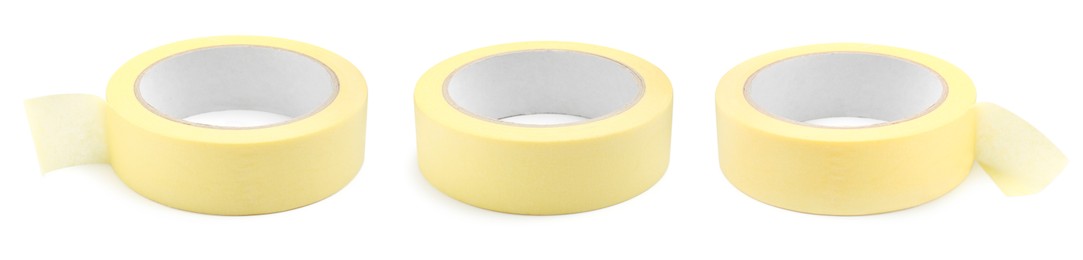 Image of Adhesive tape, set. Rolls isolated on white