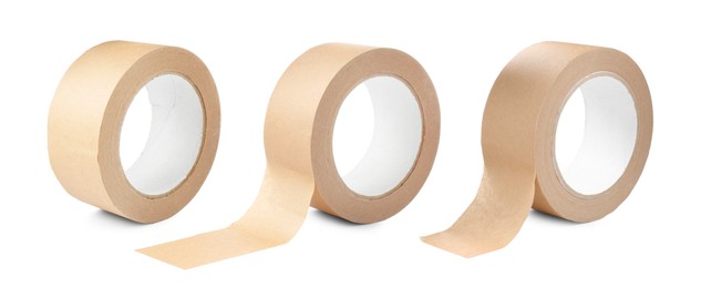 Image of Adhesive tape, set. Rolls isolated on white