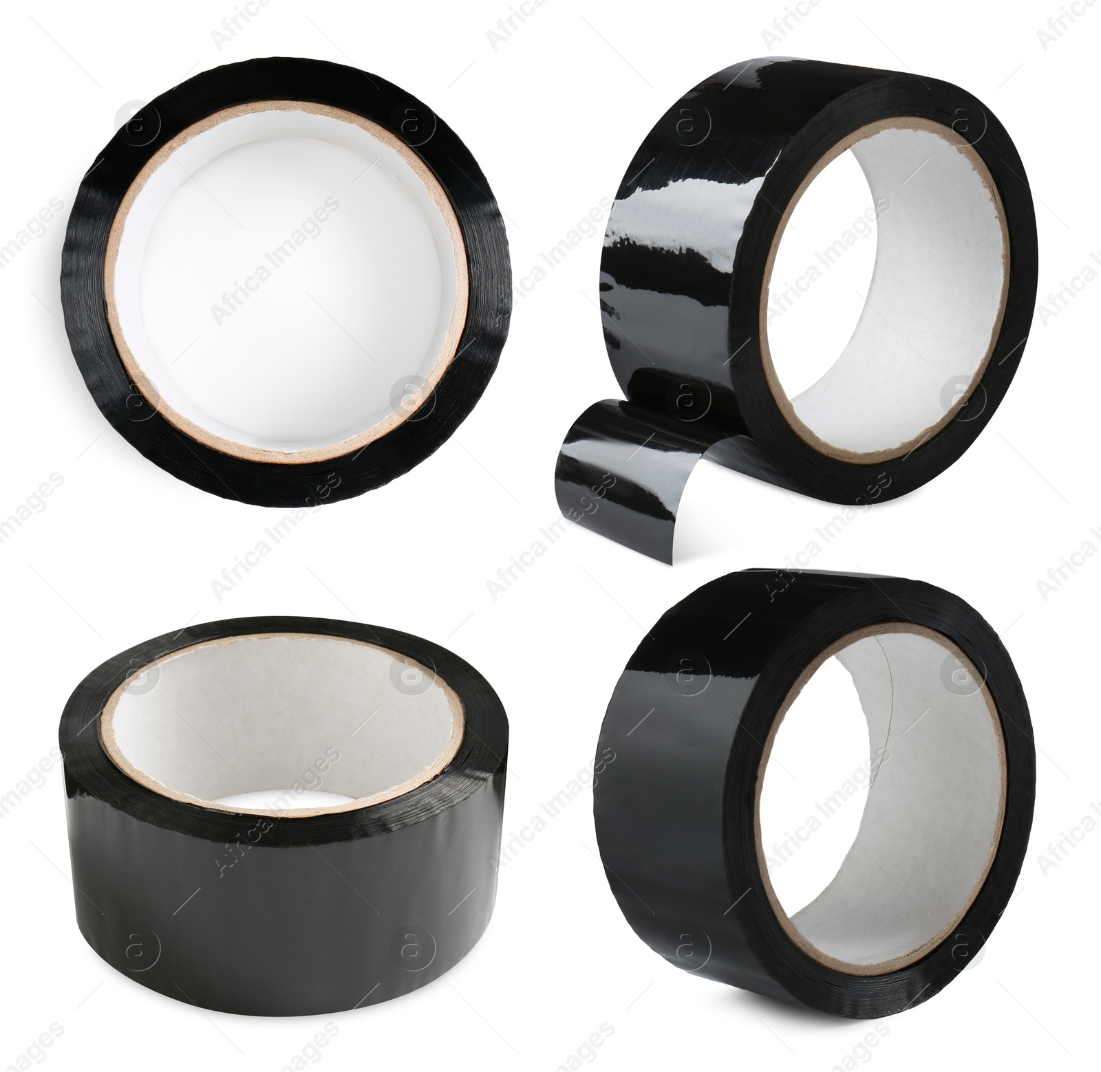 Image of Black adhesive tape, set. Rolls isolated on white