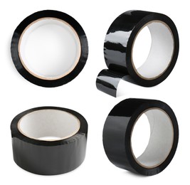 Image of Black adhesive tape, set. Rolls isolated on white