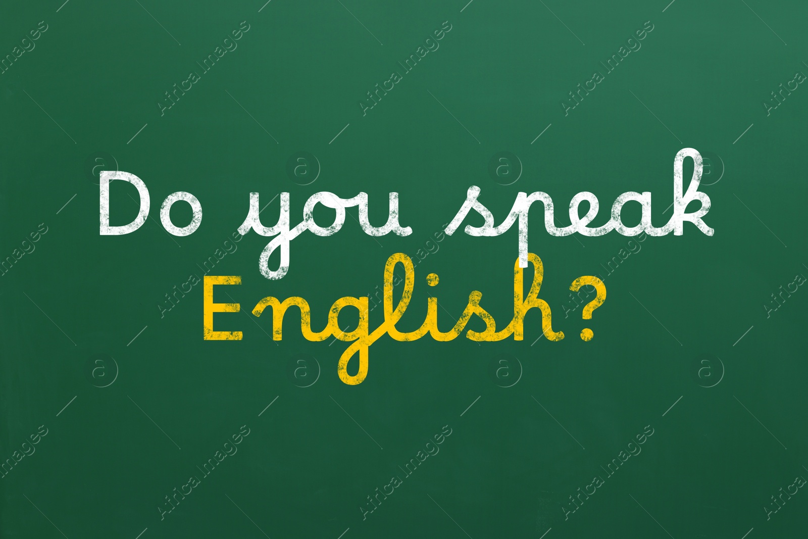 Image of Do You Speak English? text on green chalkboard. Language course