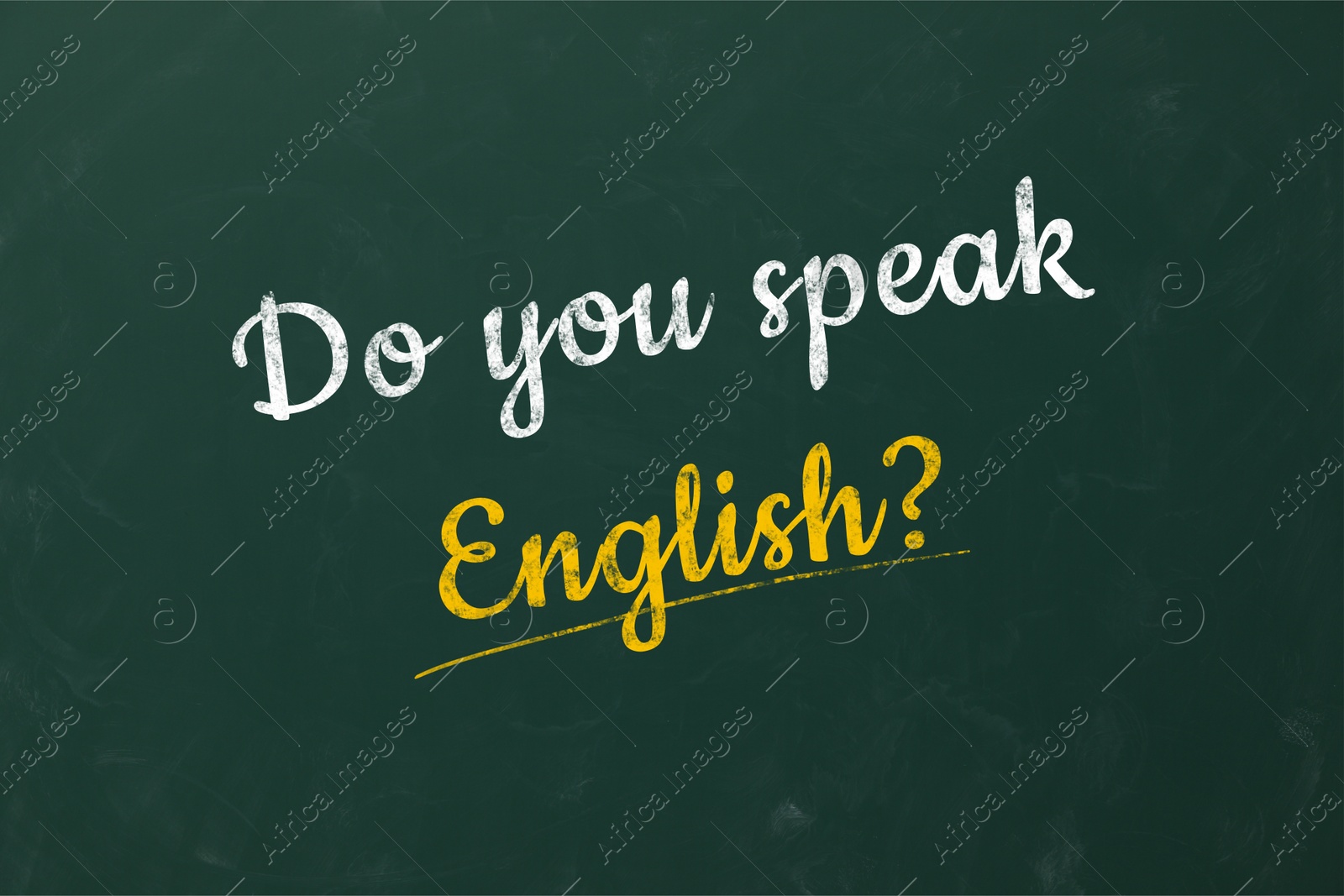 Image of Do You Speak English? text on green chalkboard. Language course