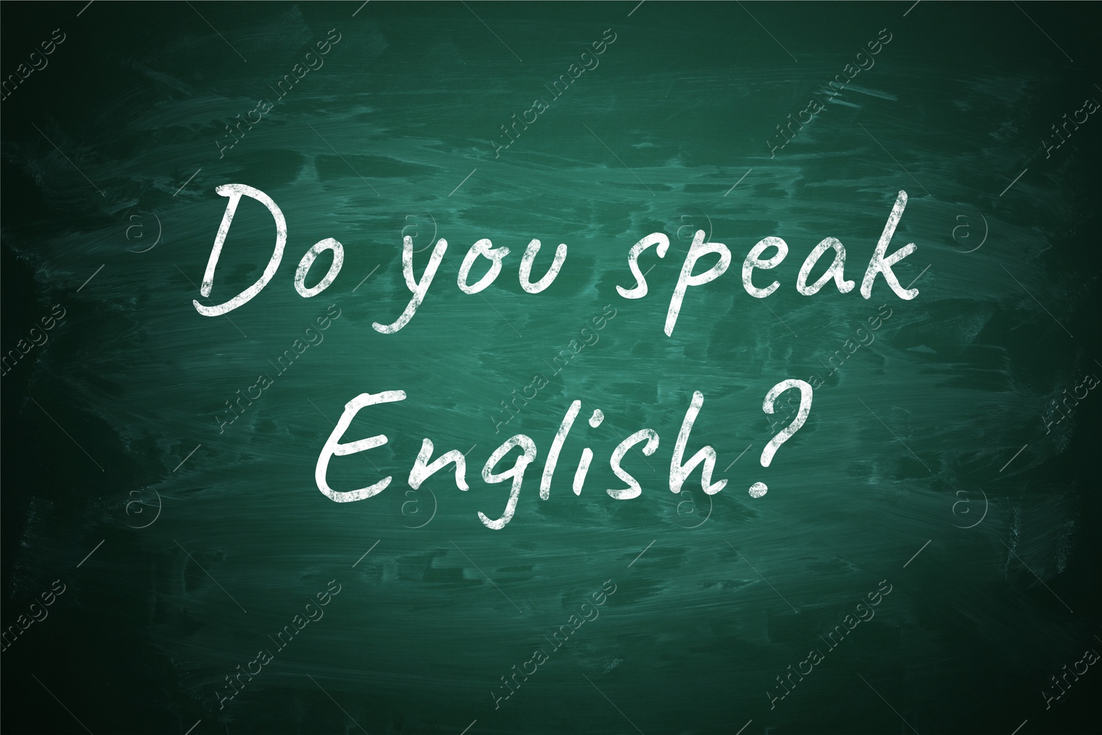 Image of Do You Speak English? text on green chalkboard. Language course