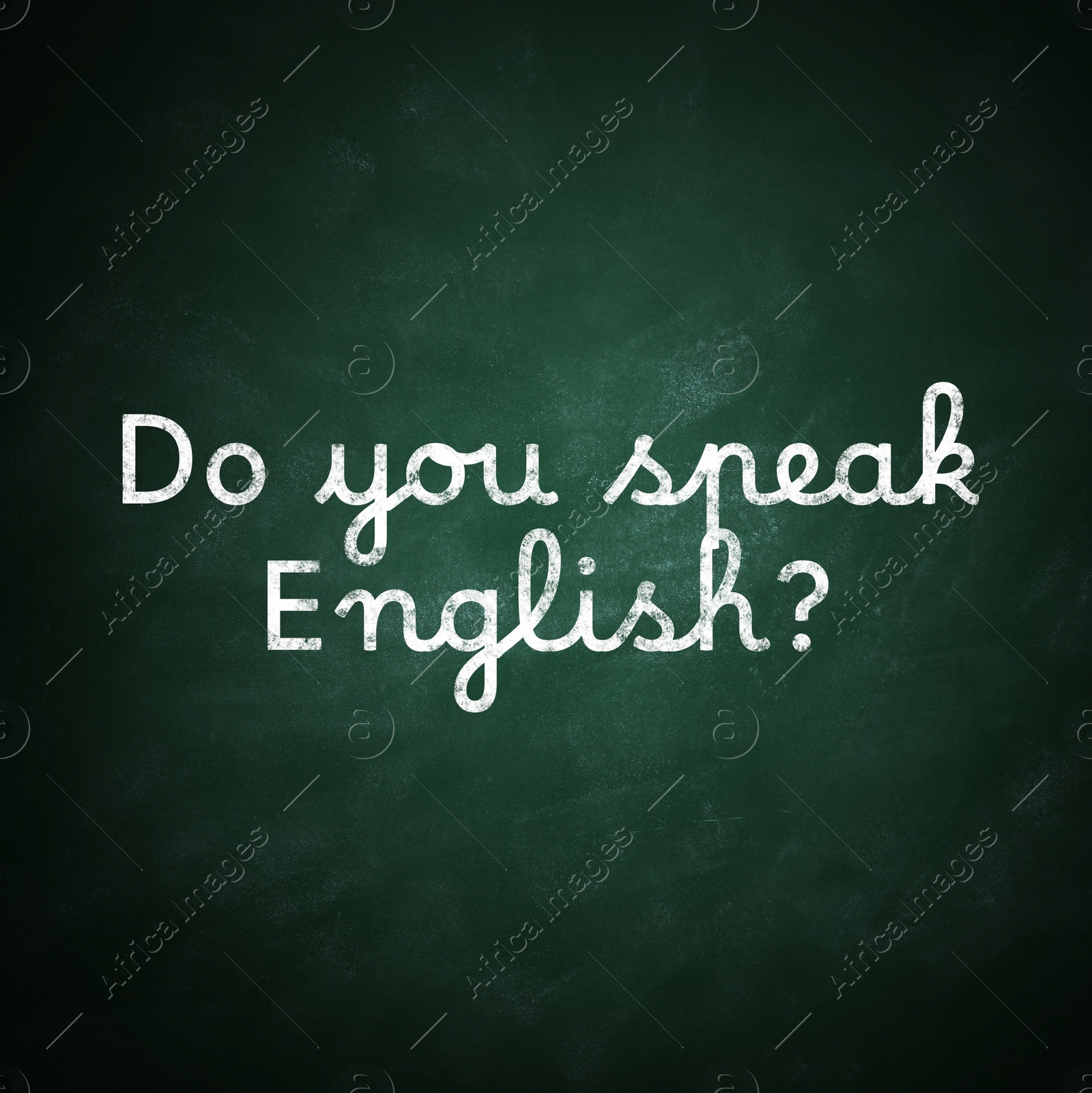 Image of Do You Speak English? text on green chalkboard. Language course