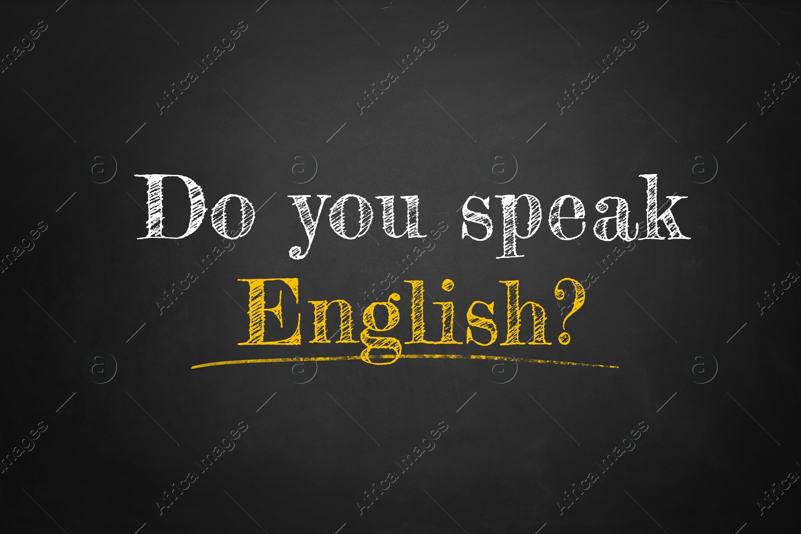 Image of Do You Speak English? text on black chalkboard. Language course