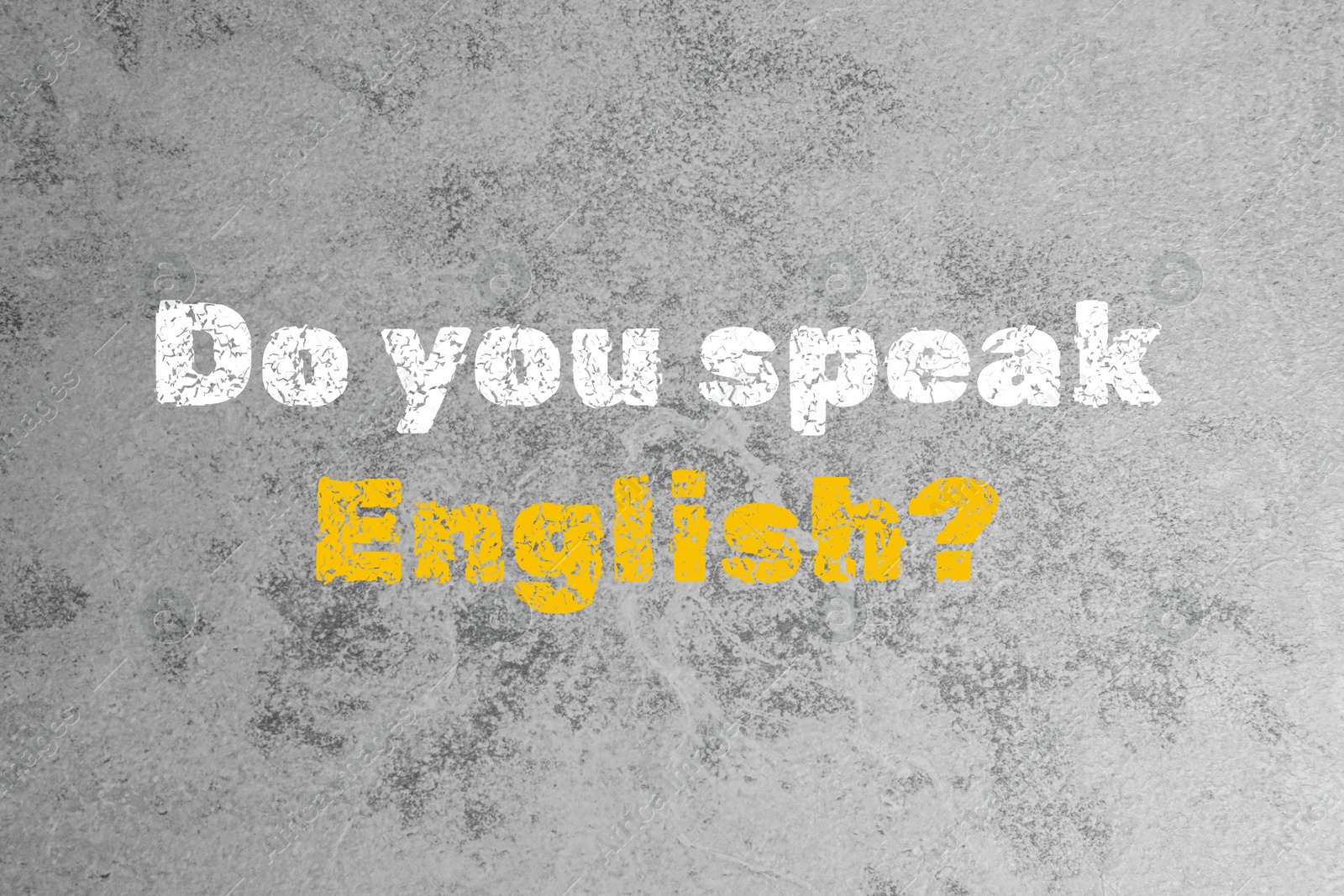 Image of Do You Speak English? text on grey textured background. Language course