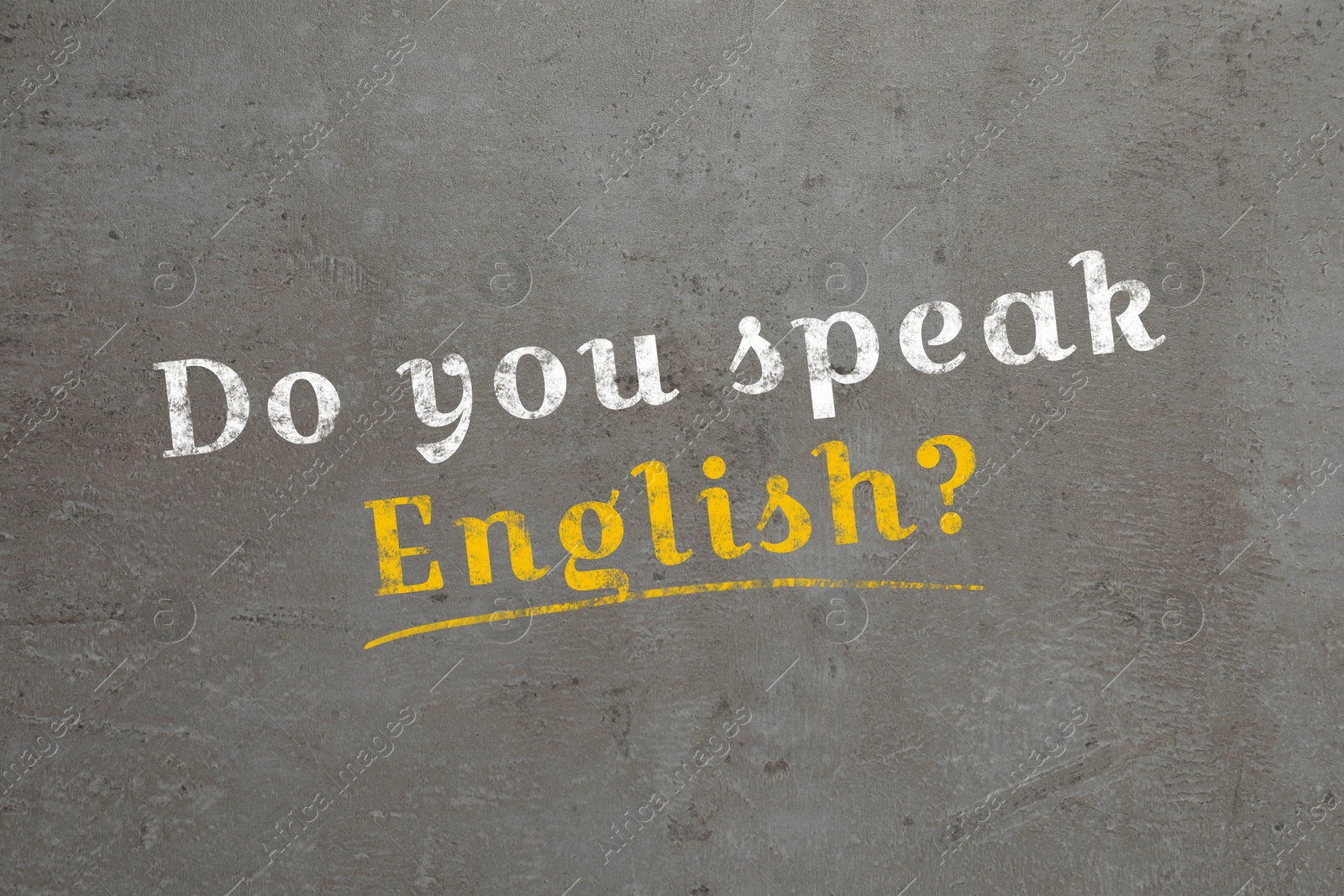 Image of Do You Speak English? text on grey textured background. Language course