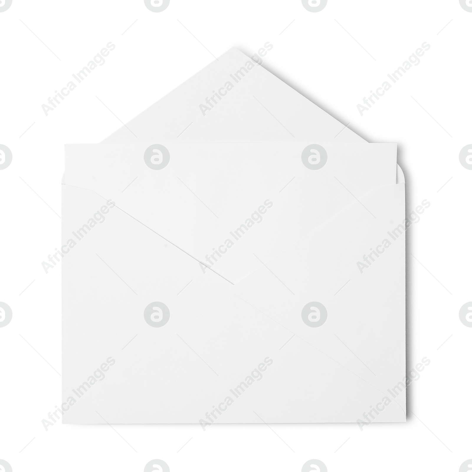 Photo of Envelope isolated on white, top view. Mockup for design