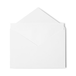 Photo of Envelope isolated on white, top view. Mockup for design