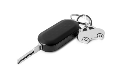 Photo of Car key with keychain isolated on white. Buying auto