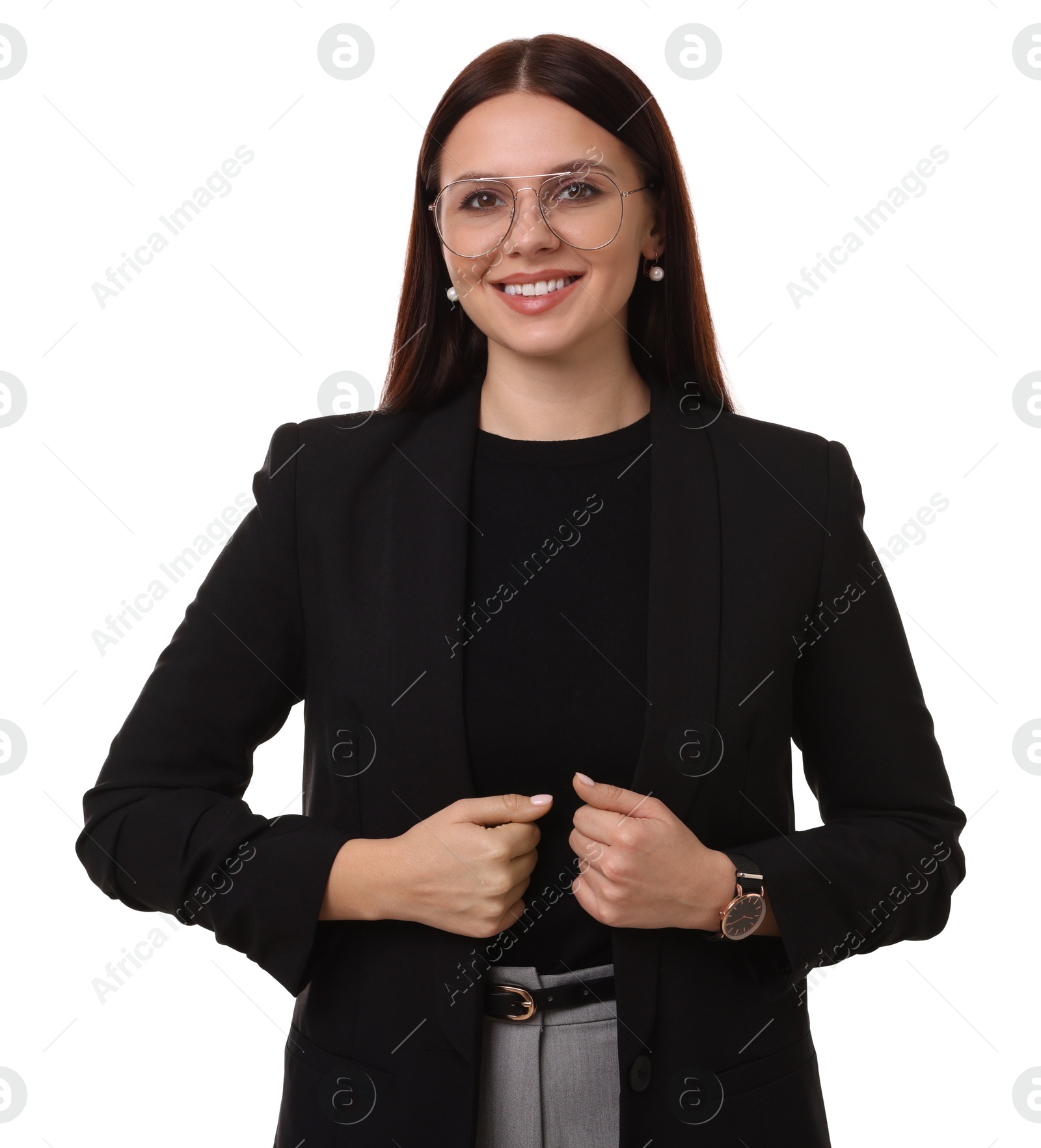 Photo of Portrait of banker in glasses on white background