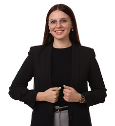 Photo of Portrait of banker in glasses on white background