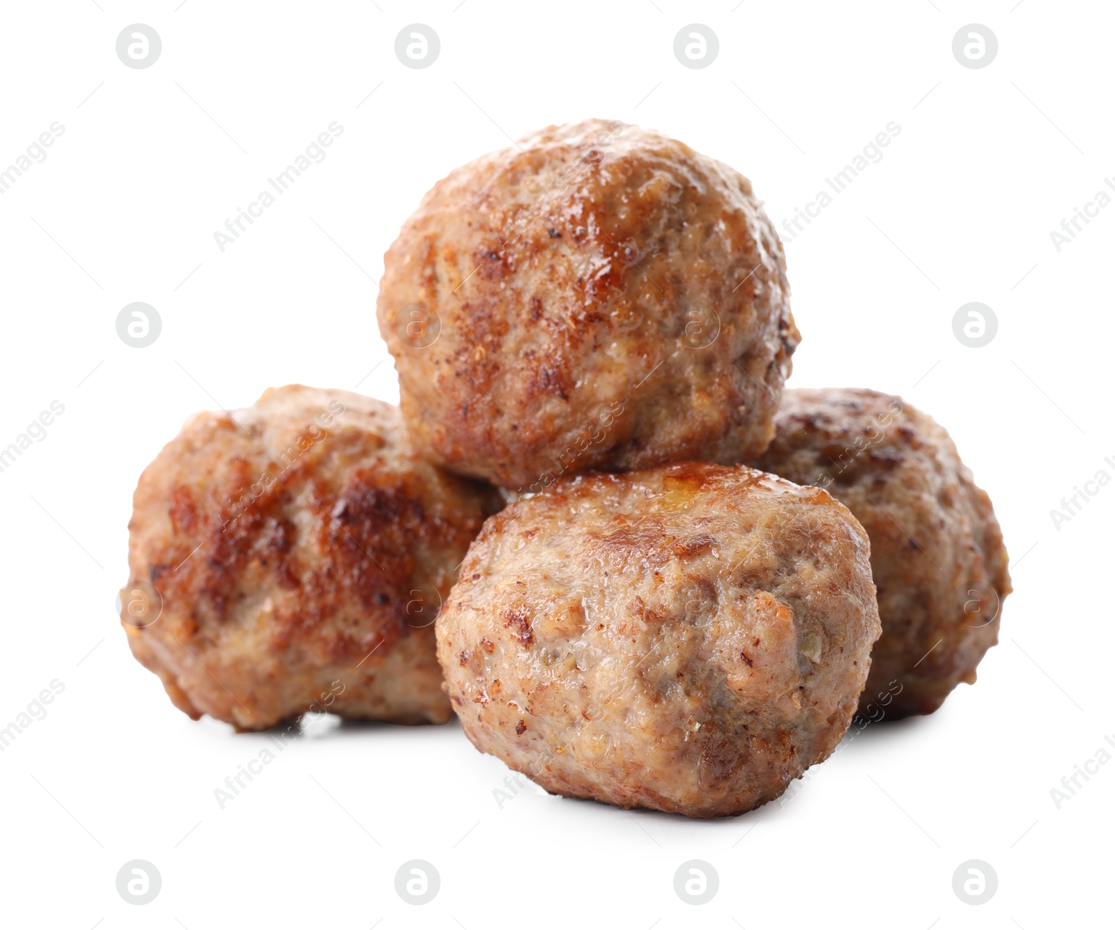 Photo of Group of tasty cooked meatballs isolated on white