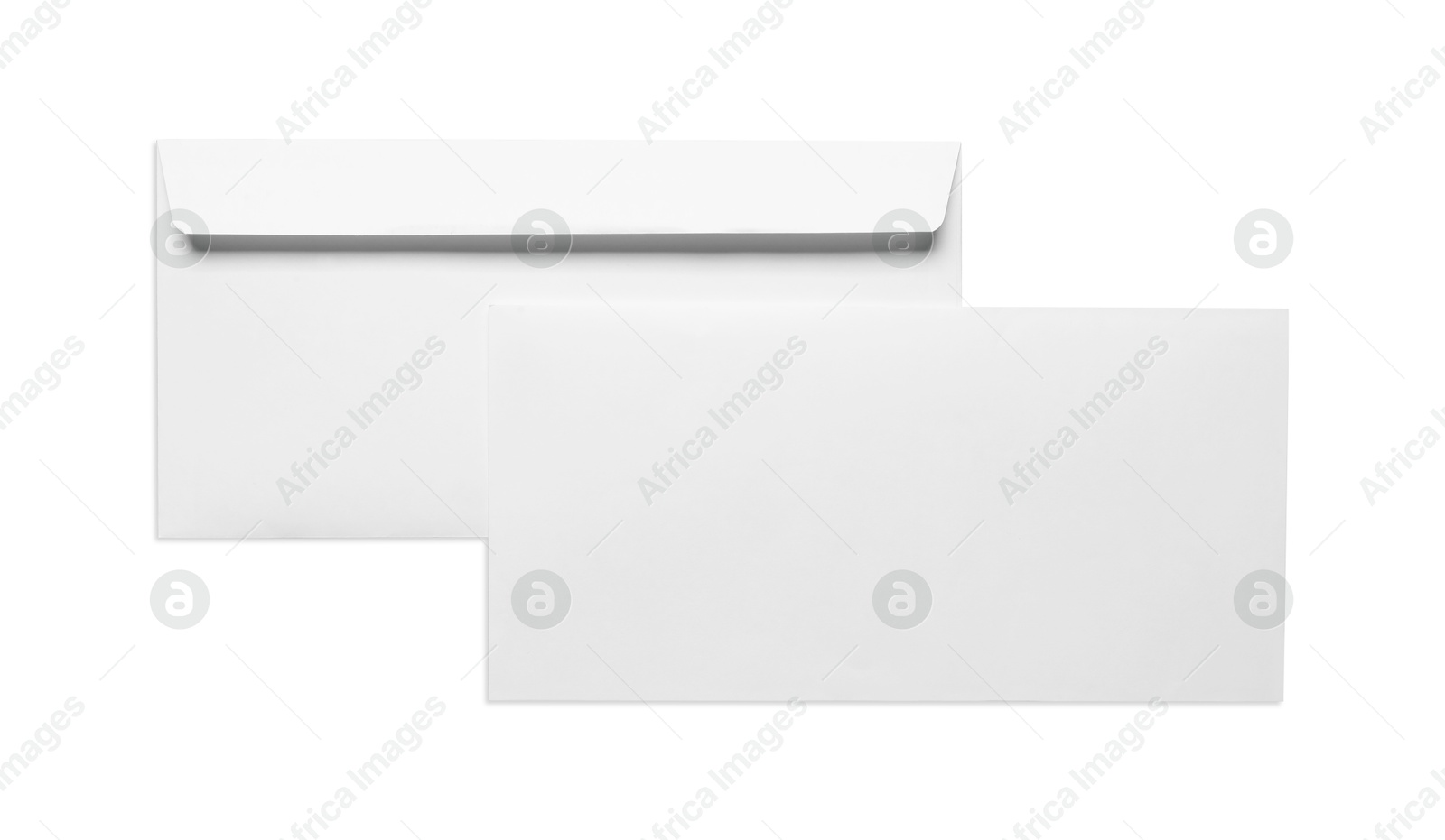 Photo of Envelopes isolated on white, top view. Mockup for design