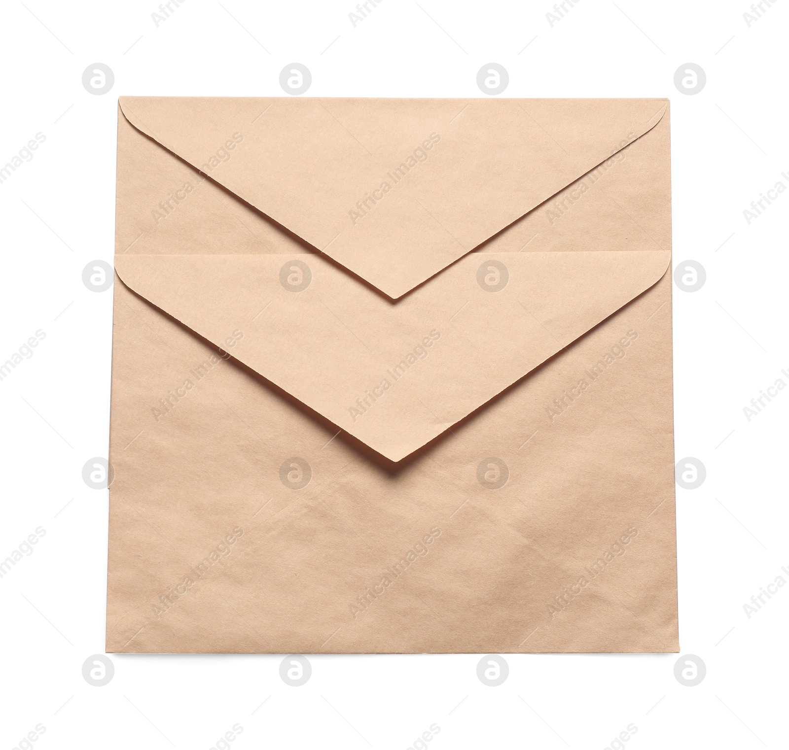 Photo of Envelopes isolated on white, top view. Mockup for design