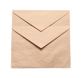 Photo of Envelopes isolated on white, top view. Mockup for design