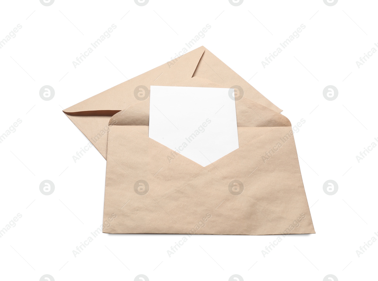 Photo of Envelopes isolated with card on white. Mockup for design