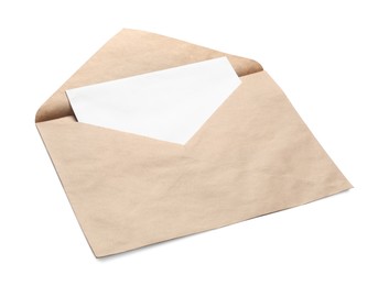 Photo of Envelope with card isolated on white. Mockup for design