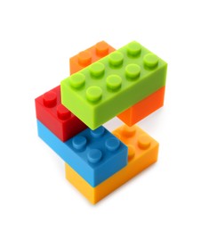 Photo of Construction toy. Figure made with building bricks isolated on white