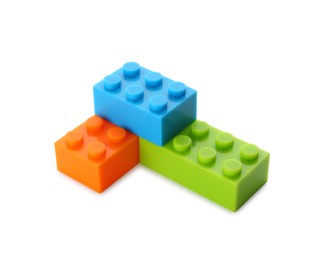 Photo of Construction toy. Figure made with building bricks isolated on white