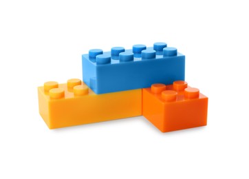 Photo of Construction toy. Figure made with building bricks isolated on white