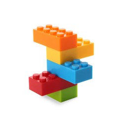 Photo of Construction toy. Figure made with building bricks isolated on white