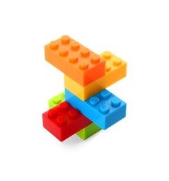 Photo of Construction toy. Figure made with building bricks isolated on white