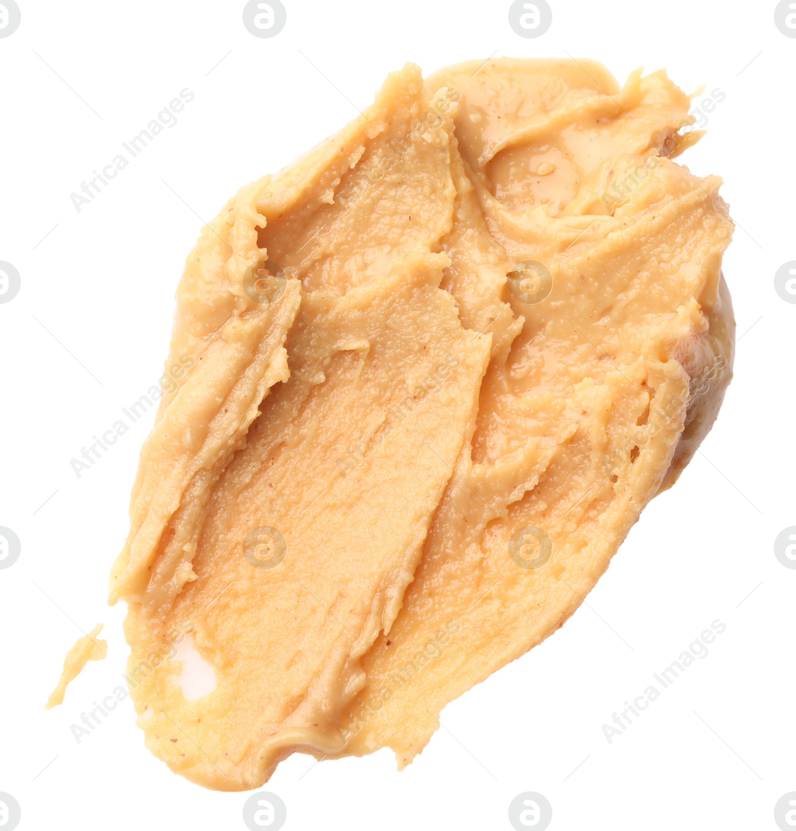 Photo of Sample of tasty nut butter isolated on white, top view