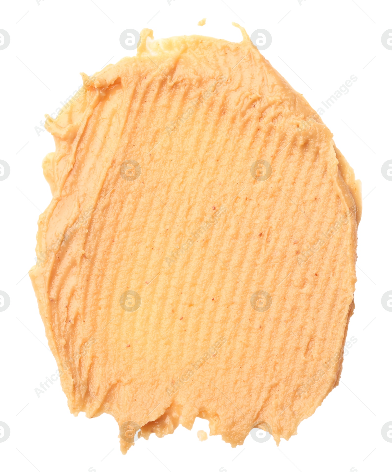 Photo of Sample of tasty nut butter isolated on white, top view