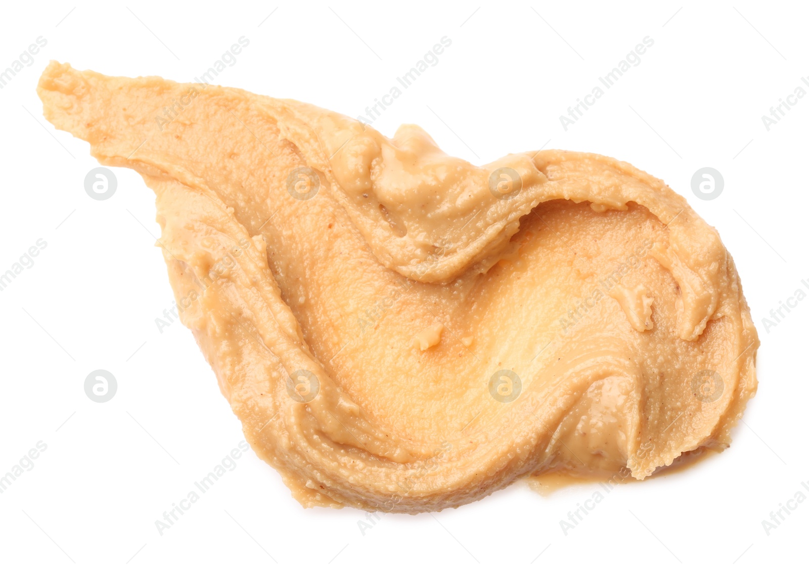 Photo of Sample of tasty nut butter isolated on white, top view