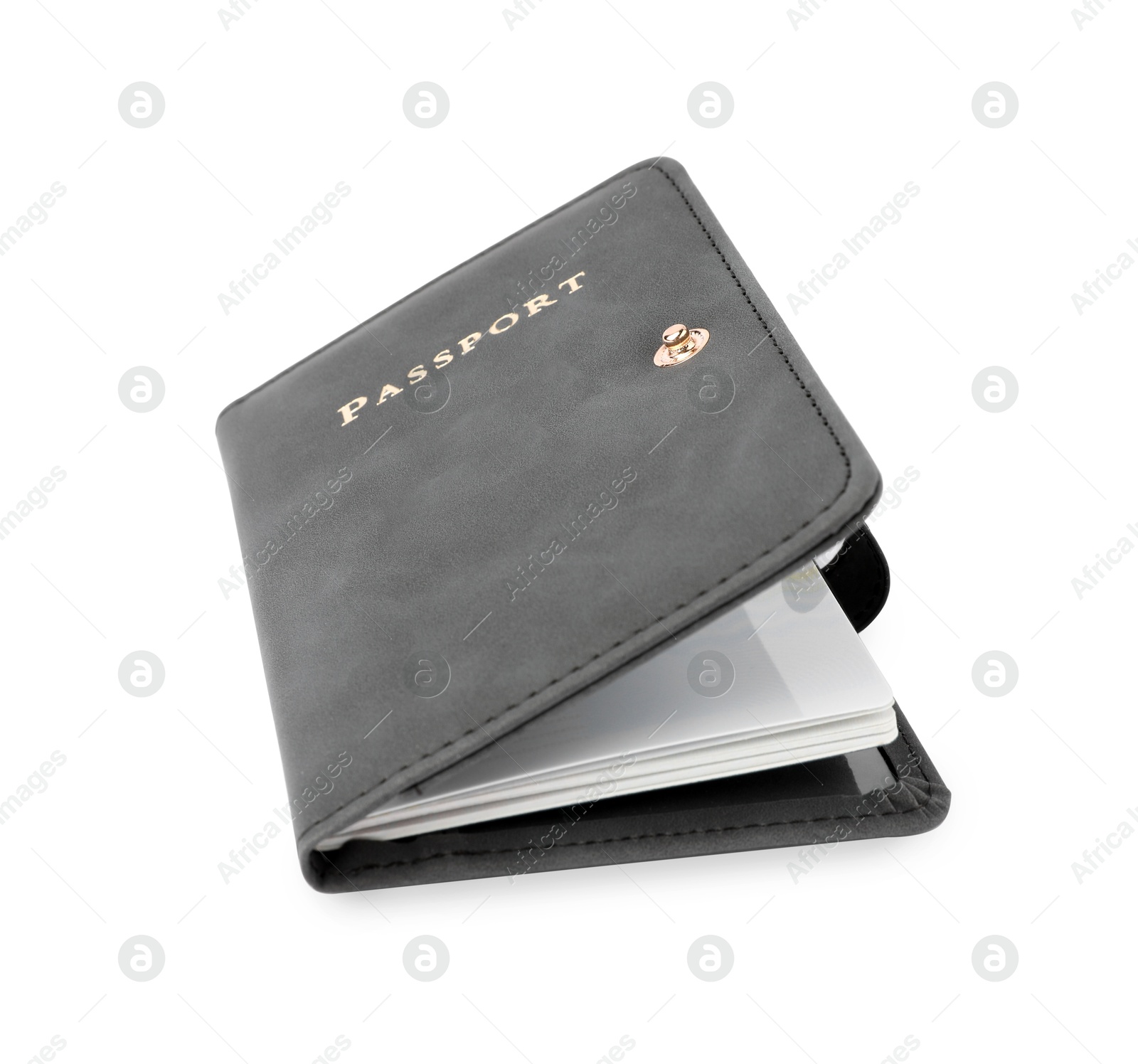 Photo of Passport in leather cover isolated on white