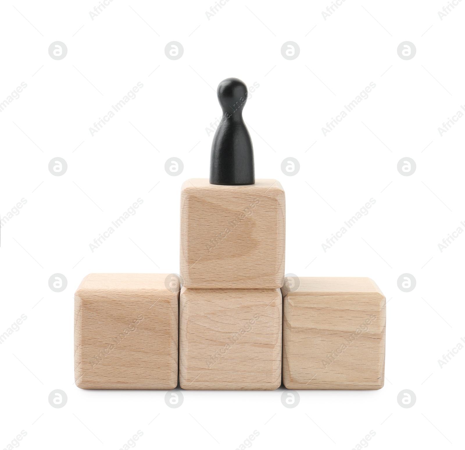 Photo of Black human figure on wooden blocks against white background. Competition concept