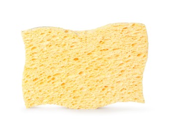 Photo of One yellow sponge isolated on white. Cleaning supply