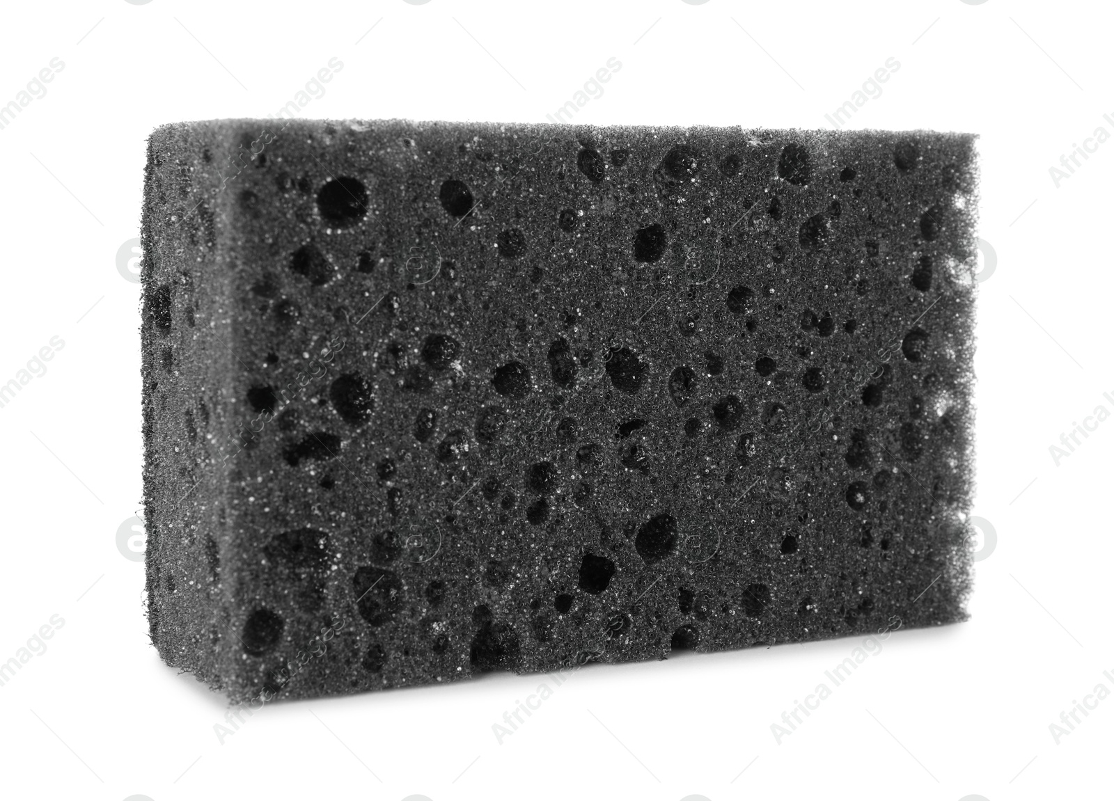 Photo of One grey sponge isolated on white. Cleaning supply