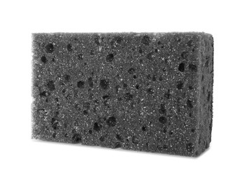 Photo of One grey sponge isolated on white. Cleaning supply