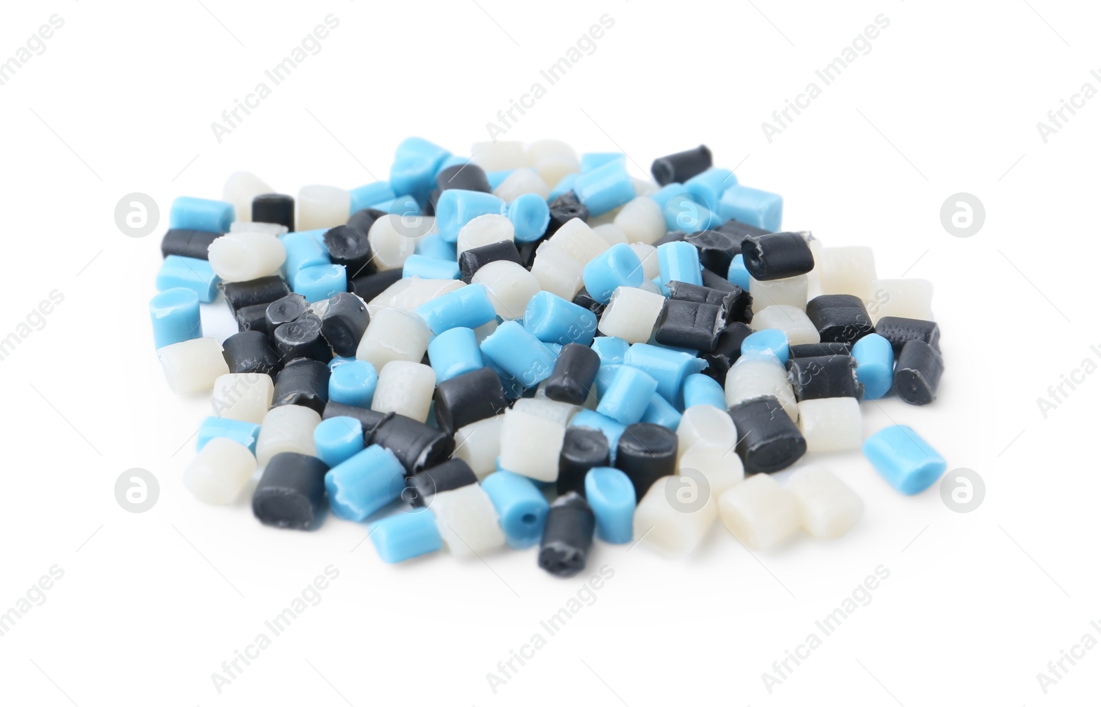 Photo of Pile of colorful plastic granules isolated on white