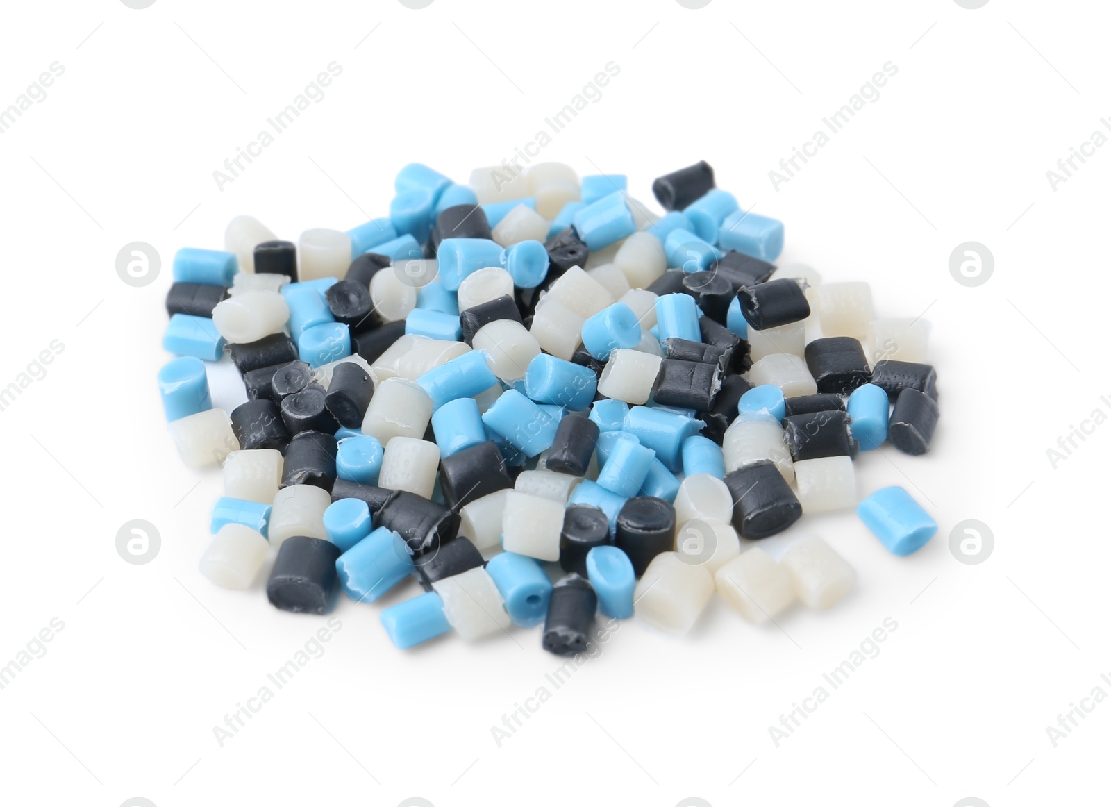 Photo of Pile of colorful plastic granules isolated on white