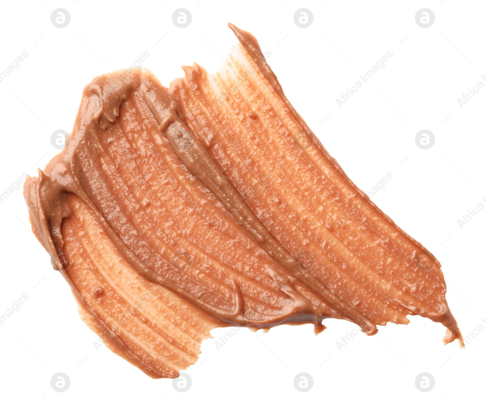 Photo of Sample of tasty nut butter isolated on white, top view