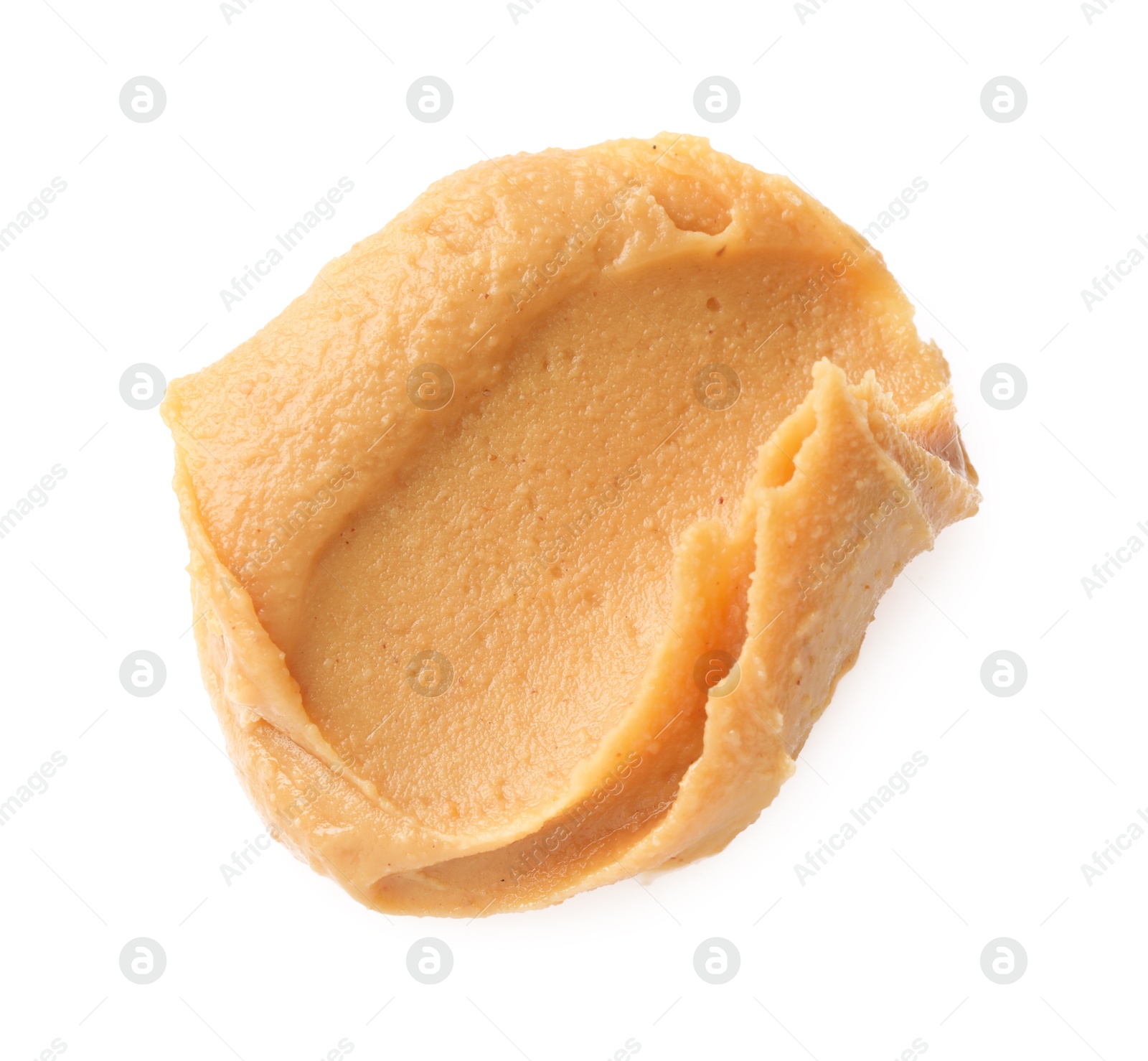 Photo of Sample of tasty nut butter isolated on white, top view